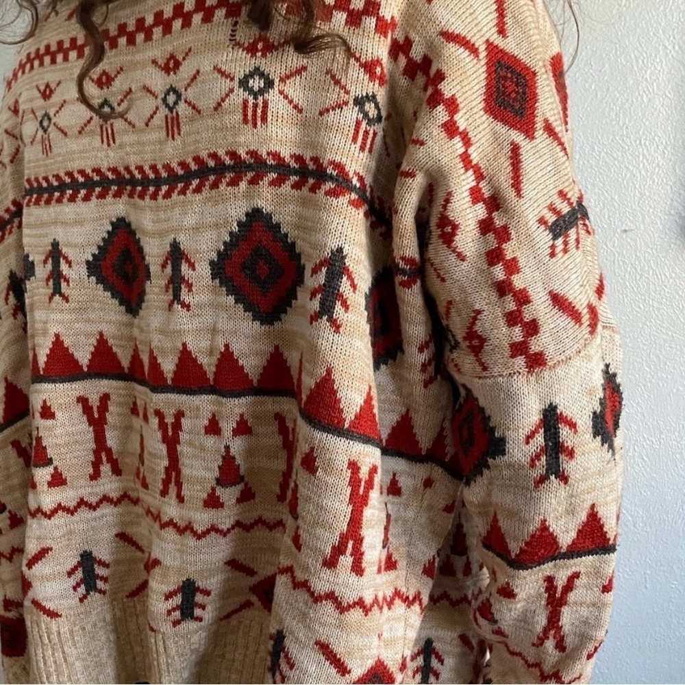 Roxy Southwestern Print Cardigan Red Cream Navy Knit Sweater Cozy Style Medium